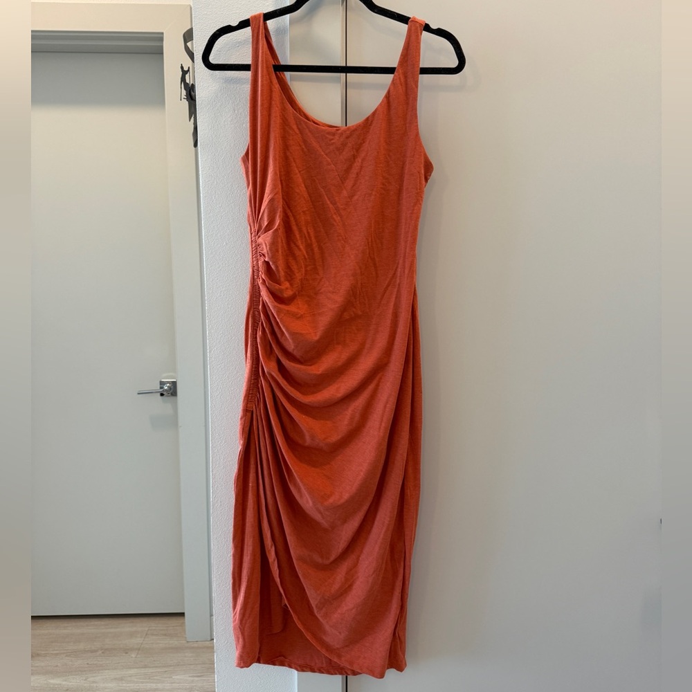 Prana Orange Sheath Midi Dress Scoop Neck